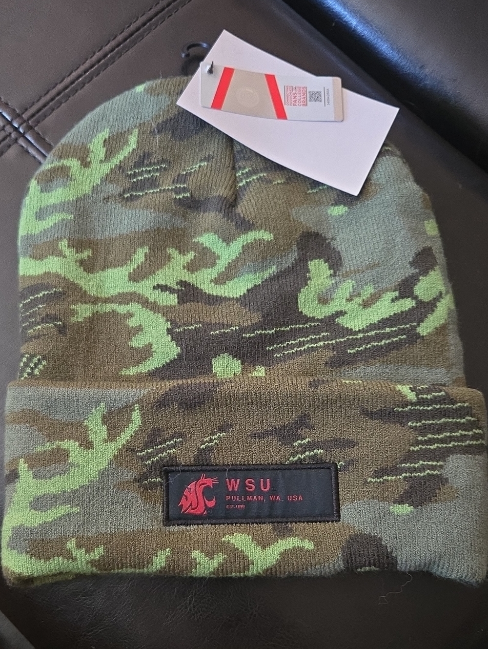 Nike Camo Beanie in Olive and Lime with WSU Patch